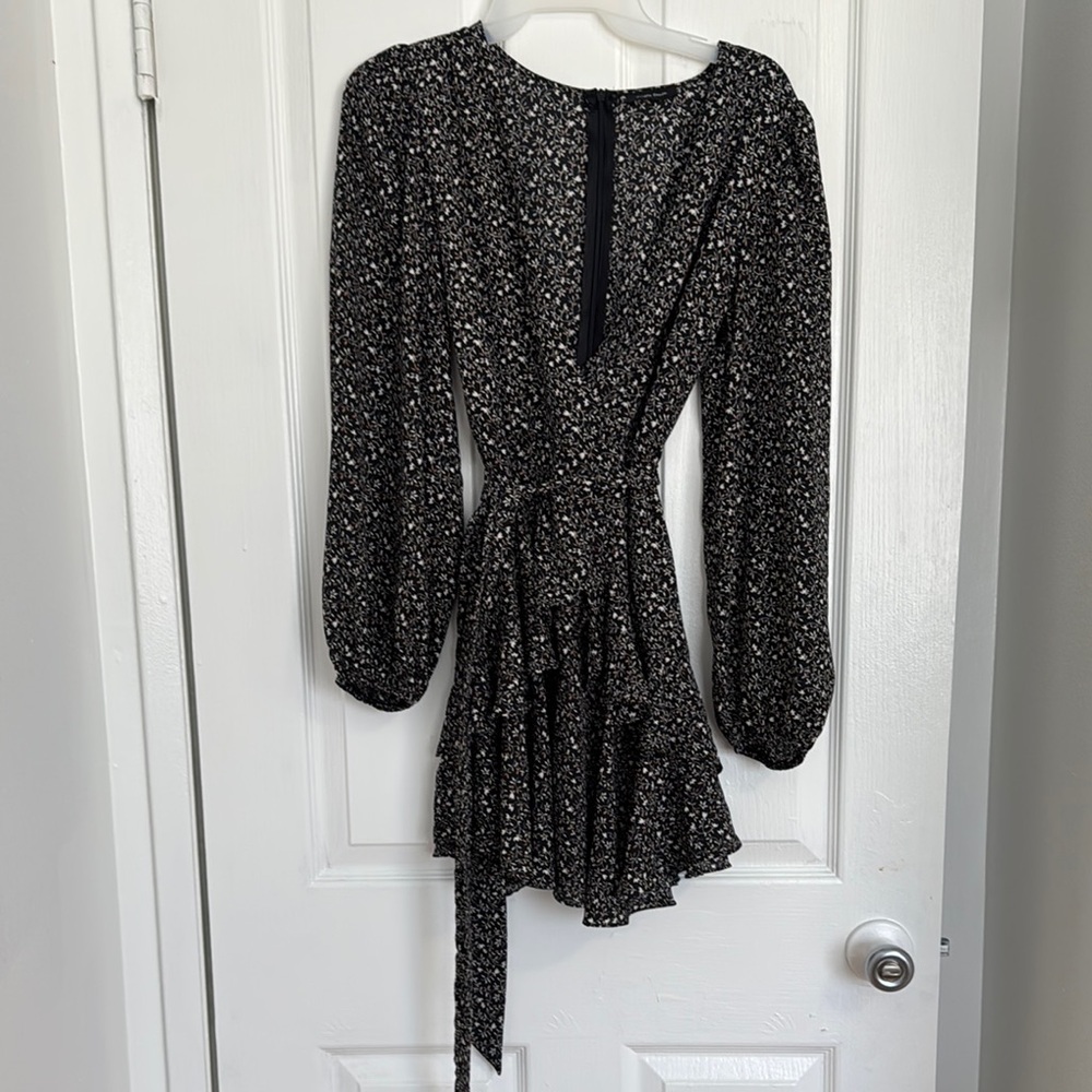 Triple 7 Black and White Wrap Sundress with Bishop Sleeves